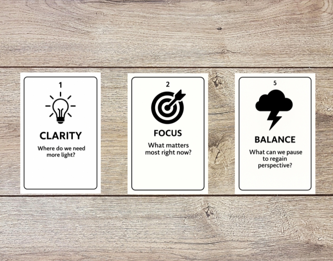 Examples of resilience cards: Clarity, Focus, and Balance